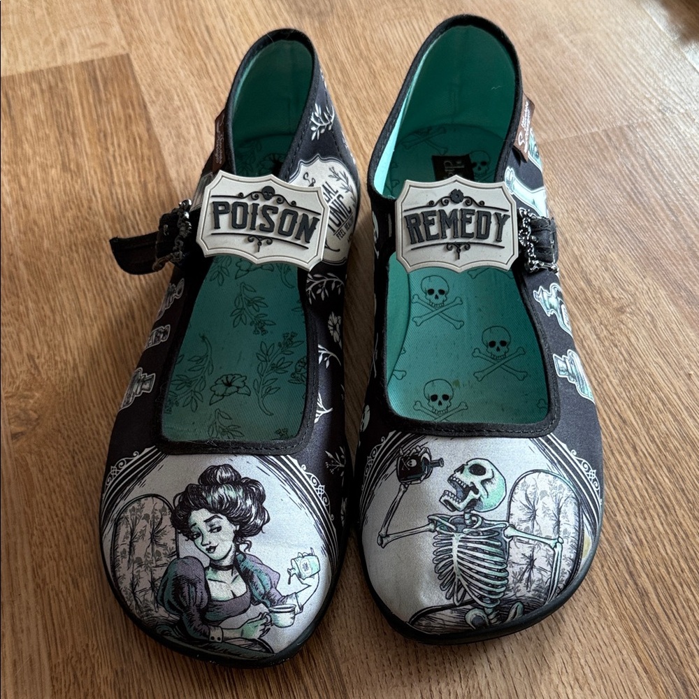 Poison & Remedy Mary Jane Flats with Skeleton Art